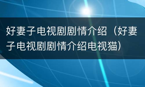 好妻子电视剧剧情介绍（好妻子电视剧剧情介绍电视猫）