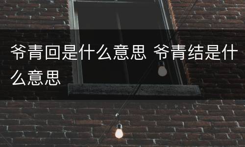 爷青回是什么意思 爷青结是什么意思