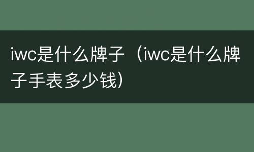iwc是什么牌子（iwc是什么牌子手表多少钱）
