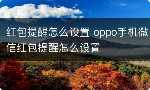 红包提醒怎么设置 oppo手机微信红包提醒怎么设置