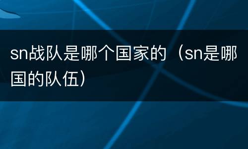 sn战队是哪个国家的（sn是哪国的队伍）