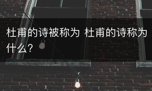 杜甫的诗被称为 杜甫的诗称为什么?