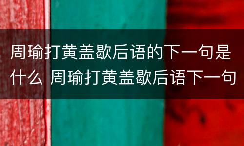 周瑜打黄盖歇后语的下一句是什么 周瑜打黄盖歇后语下一句是什么意思啊