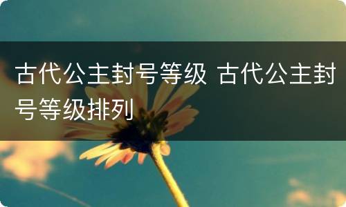 古代公主封号等级 古代公主封号等级排列