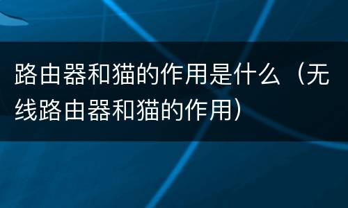路由器和猫的作用是什么（无线路由器和猫的作用）