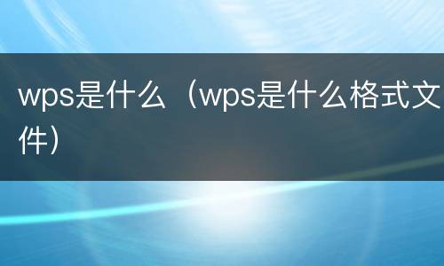 wps是什么（wps是什么格式文件）