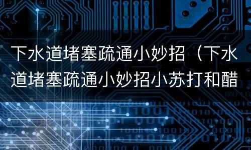 下水道堵塞疏通小妙招（下水道堵塞疏通小妙招小苏打和醋）