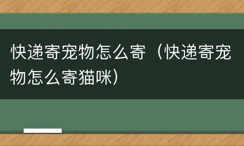 快递寄宠物怎么寄（快递寄宠物怎么寄猫咪）