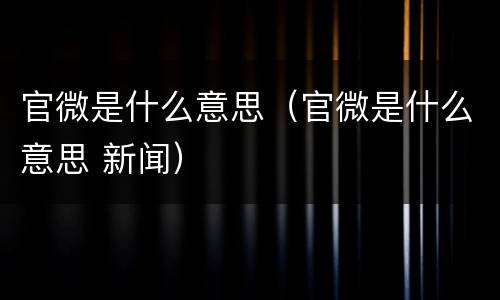 官微是什么意思（官微是什么意思 新闻）