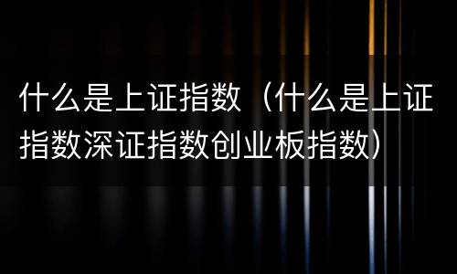 什么是上证指数（什么是上证指数深证指数创业板指数）