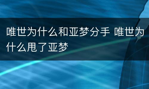 唯世为什么和亚梦分手 唯世为什么甩了亚梦