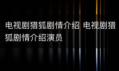 电视剧猎狐剧情介绍 电视剧猎狐剧情介绍演员