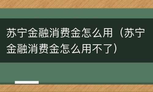 苏宁金融消费金怎么用（苏宁金融消费金怎么用不了）