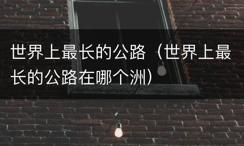 世界上最长的公路（世界上最长的公路在哪个洲）