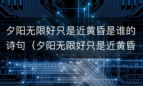 夕阳无限好只是近黄昏是谁的诗句（夕阳无限好只是近黄昏是谁的诗句登乐游原）