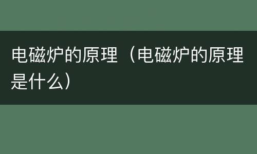 电磁炉的原理（电磁炉的原理是什么）