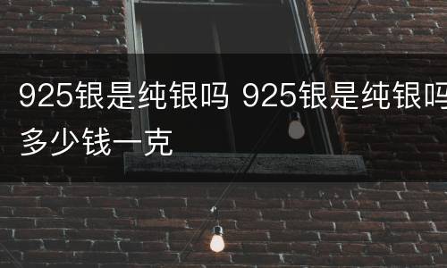 925银是纯银吗 925银是纯银吗多少钱一克