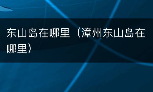 东山岛在哪里（漳州东山岛在哪里）