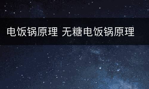 电饭锅原理 无糖电饭锅原理