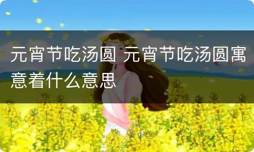 元宵节吃汤圆 元宵节吃汤圆寓意着什么意思