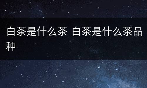 白茶是什么茶 白茶是什么茶品种
