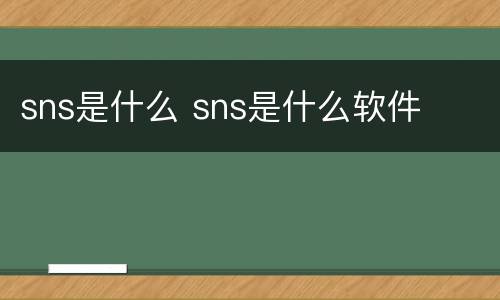 sns是什么 sns是什么软件