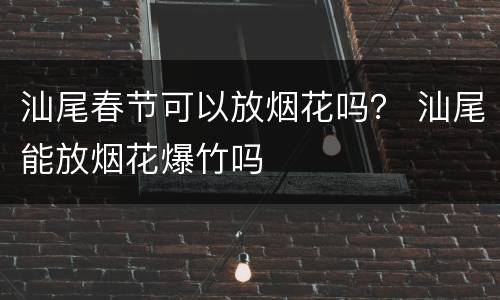 汕尾春节可以放烟花吗？ 汕尾能放烟花爆竹吗