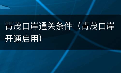 青茂口岸通关条件（青茂口岸开通启用）