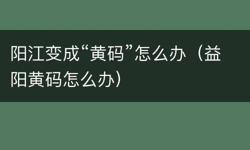 阳江变成“黄码”怎么办（益阳黄码怎么办）