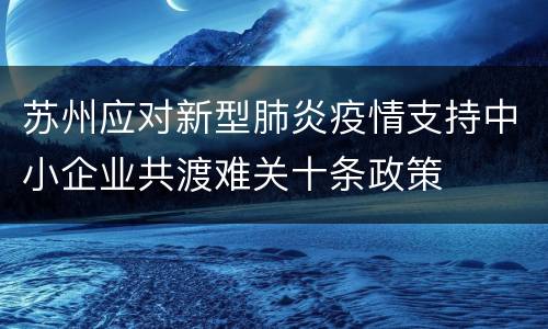 苏州应对新型肺炎疫情支持中小企业共渡难关十条政策