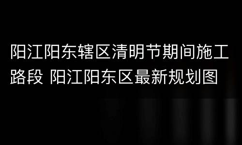 阳江阳东辖区清明节期间施工路段 阳江阳东区最新规划图