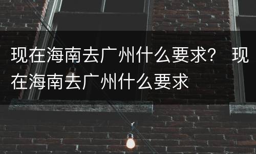 现在海南去广州什么要求？ 现在海南去广州什么要求