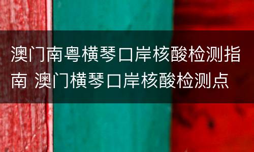 澳门南粤横琴口岸核酸检测指南 澳门横琴口岸核酸检测点