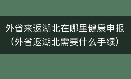 外省来返湖北在哪里健康申报（外省返湖北需要什么手续）