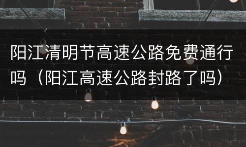 阳江清明节高速公路免费通行吗（阳江高速公路封路了吗）