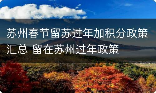 苏州春节留苏过年加积分政策汇总 留在苏州过年政策