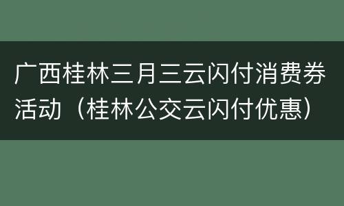 广西桂林三月三云闪付消费券活动（桂林公交云闪付优惠）