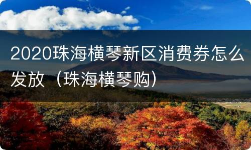 2020珠海横琴新区消费券怎么发放（珠海横琴购）