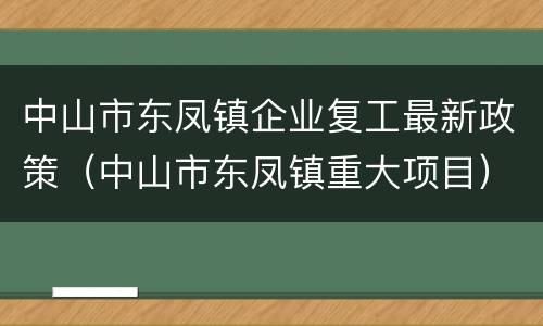 中山市东凤镇企业复工最新政策（中山市东凤镇重大项目）