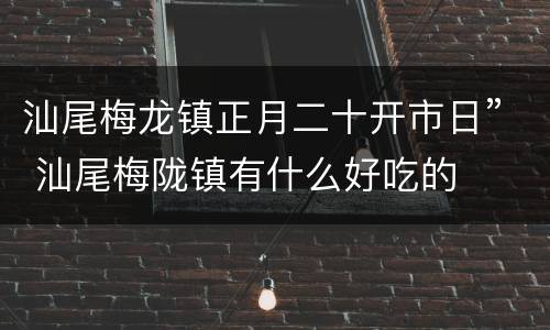 汕尾梅龙镇正月二十开市日” 汕尾梅陇镇有什么好吃的