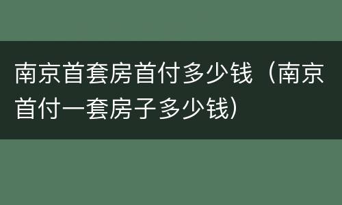 南京首套房首付多少钱（南京首付一套房子多少钱）