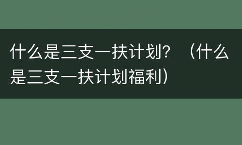 什么是三支一扶计划？（什么是三支一扶计划福利）