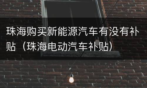 珠海购买新能源汽车有没有补贴（珠海电动汽车补贴）