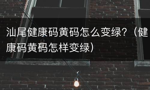 汕尾健康码黄码怎么变绿?（健康码黄码怎样变绿）