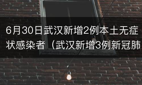 6月30日武汉新增2例本土无症状感染者（武汉新增3例新冠肺炎确诊病例和12例无症状感染者）