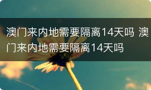 澳门来内地需要隔离14天吗 澳门来内地需要隔离14天吗