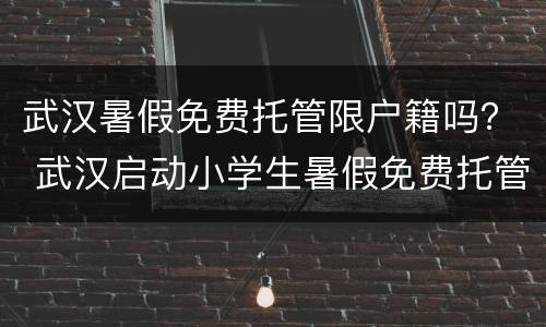 武汉暑假免费托管限户籍吗？ 武汉启动小学生暑假免费托管