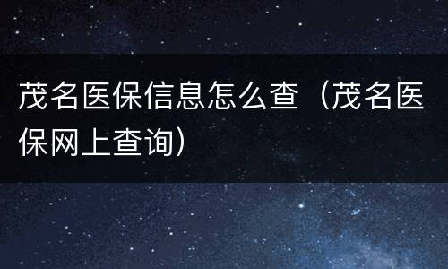 茂名医保信息怎么查（茂名医保网上查询）
