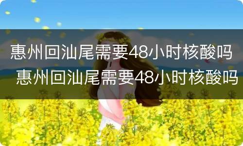 惠州回汕尾需要48小时核酸吗 惠州回汕尾需要48小时核酸吗现在