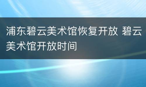 浦东碧云美术馆恢复开放 碧云美术馆开放时间